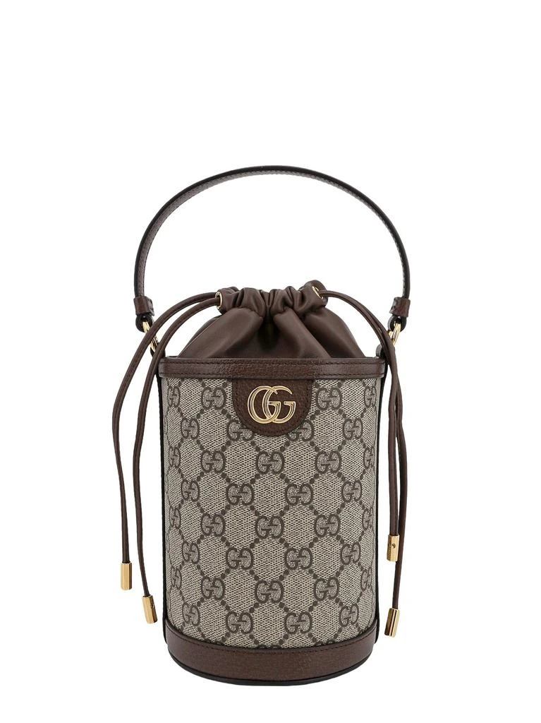 商品Gucci|GG Supreme Fabric and leather bucket bag with frontal logo,价格¥9109,第1张图片