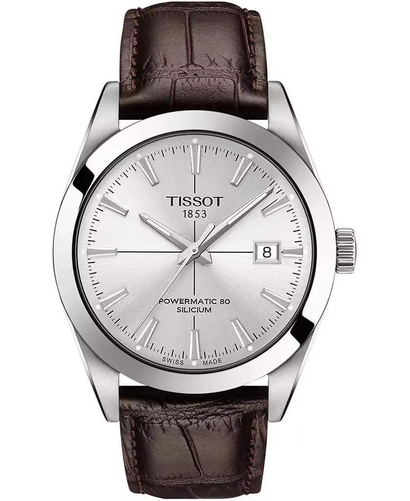 商品Tissot|Men's Swiss Automatic Powermatic 80 Silicium Brown Leather Strap Watch 40mm,价格¥6041,第1张图片