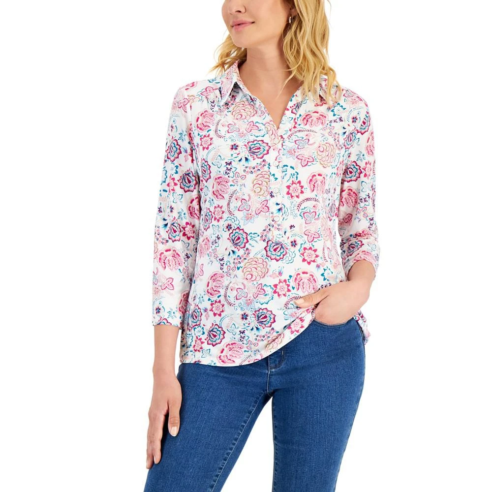 商品Charter Club|Women's Cottage Floral Printed Polo, Created for Macy's,价格¥105,第1张图片