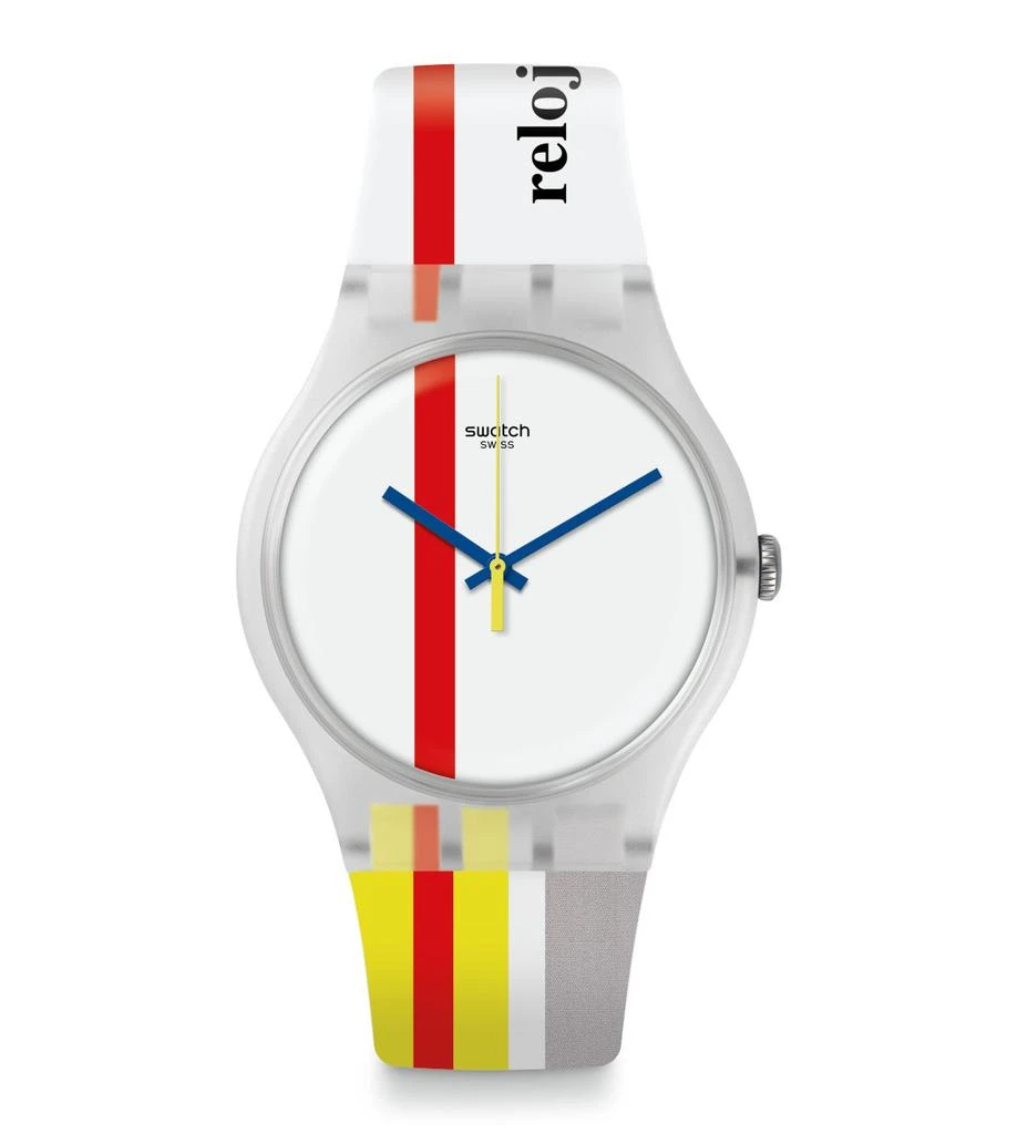 商品Swatch|The Red Shiny Line Quartz White Dial Unisex Watch SUOZ297,价格¥606,第1张图片