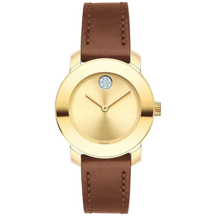 商品Movado|女士波特棕色皮革腕带手表 30mm,价格¥2769,第1张图片