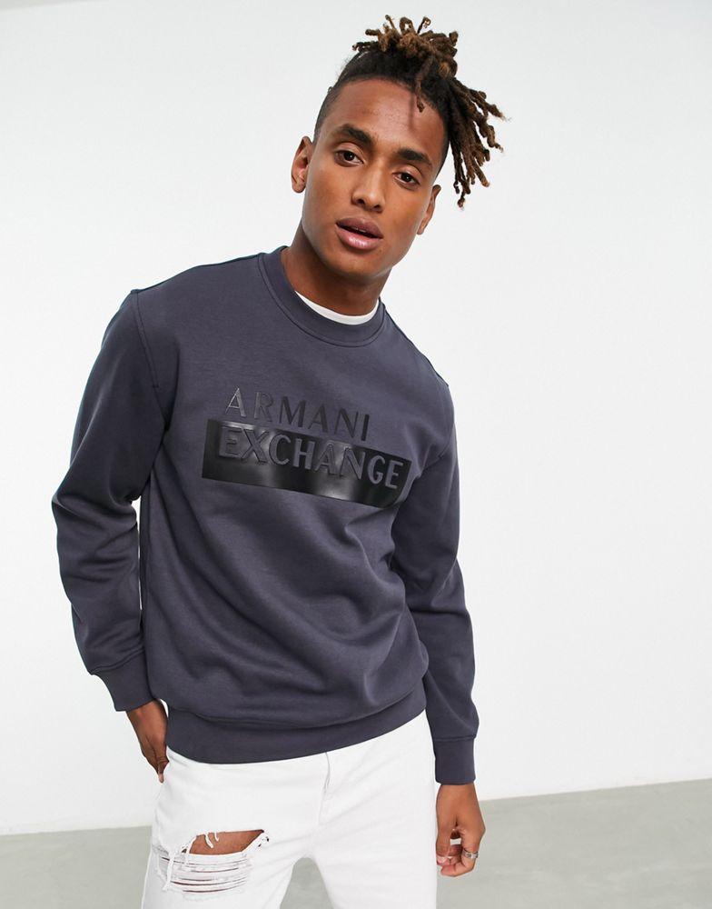 Armani Exchange box logo sweatshirt in grey商品第3张图片规格展示