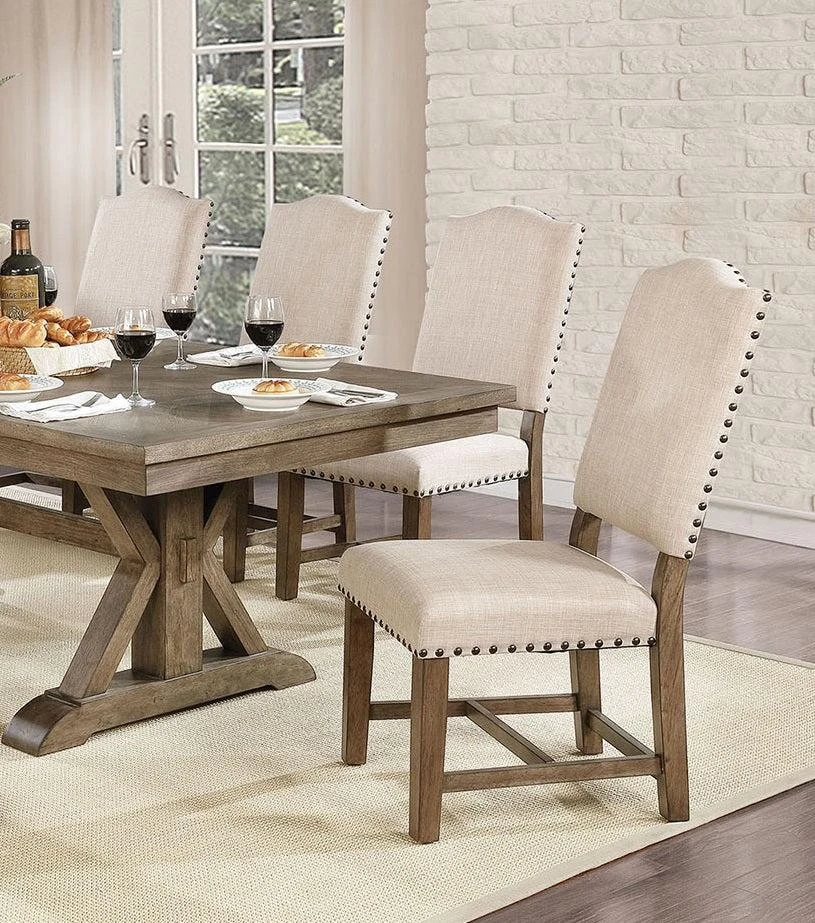 商品Streamdale Furniture|Streamdale Beige Fabric Upholstered Dining Chairs with Nailhead Trim,价格¥5143,第5张图片详细描述