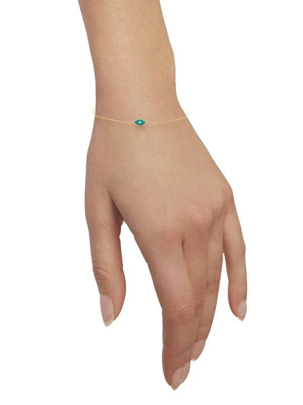 商品Saks Fifth Avenue|14K Yellow Gold & 0.01 TCW Diamond Blue Enamel Evil Eye Bolo Bracelet,价格¥2681,第2张图片详细描述