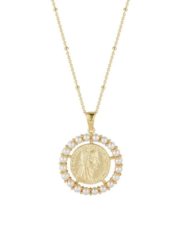 商品Chloe & Madison|14K Goldplated Sterling Silver & 3MM Freshwater Pearl Coin Pendant Necklace,价格¥553,第1张图片