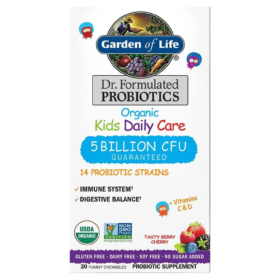 商品Garden of Life|Dr. Formulated Organic Kids Daily Care Probiotic Supplement Chewables Tasty Berry Cherry,价格¥141,第1张图片