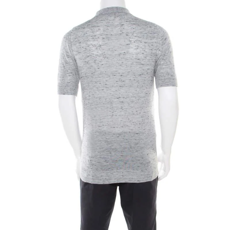 商品[二手商品] Zegna|Z Zegna Grey Marled Keyhole Detail Short Sleeve T-Shirt L,价格¥812,第3张图片详细描述