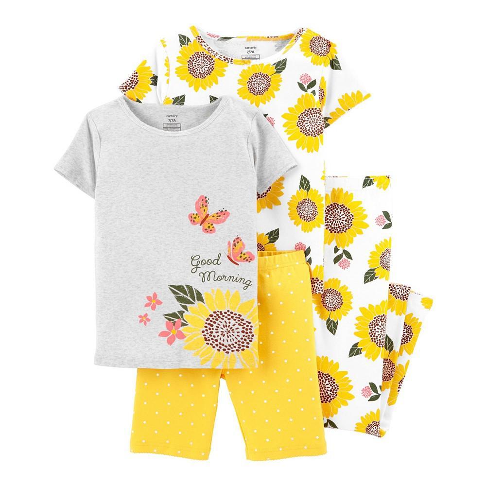 商品Carter's|Little Girls Snug Fit T-shirt, Shorts and Pajama, 4 Piece Set,价格¥129,第1张图片