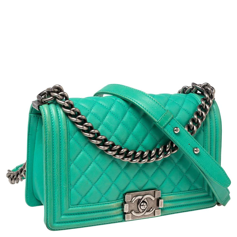 商品[二手商品] Chanel|Chanel Green Quilted Leather Medium Boy Flap Bag,价格¥27242,第3张图片详细描述