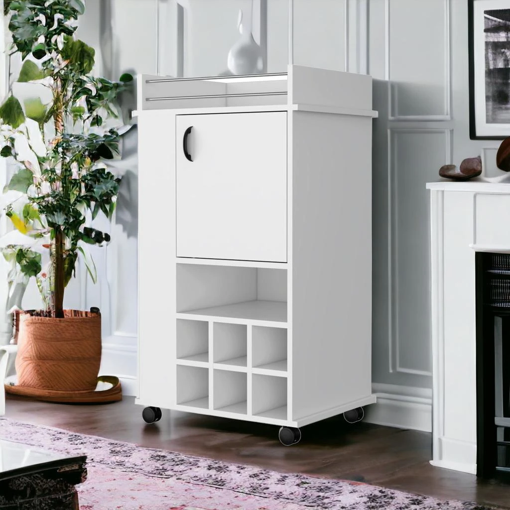 商品Homezia|White Rolling Bar Cart With Wine Storage,价格¥2318,第2张图片详细描述