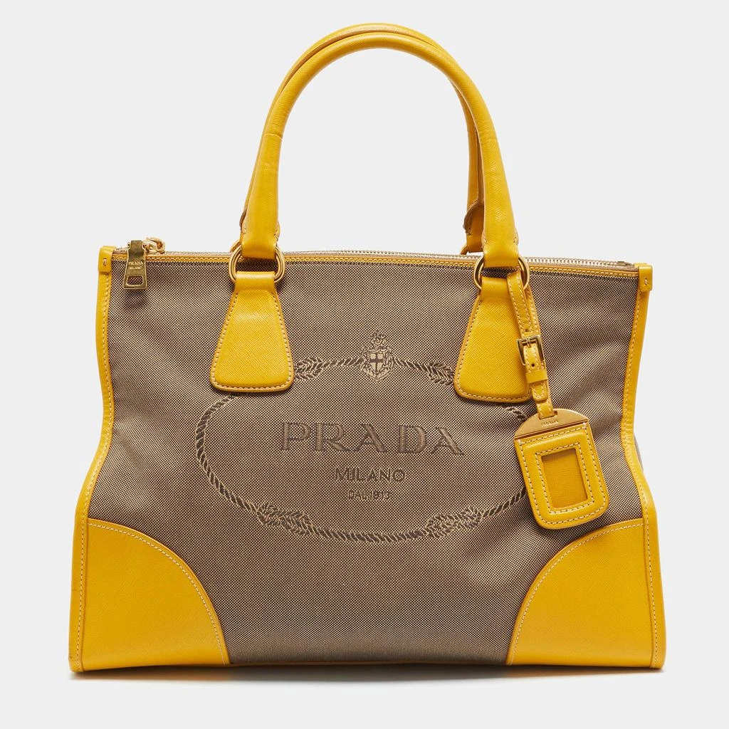 商品[二手商品] Prada|Prada Yellow/Beige Logo Jacquard and Leather Double Zip Tote,价格¥4903,第1张图片
