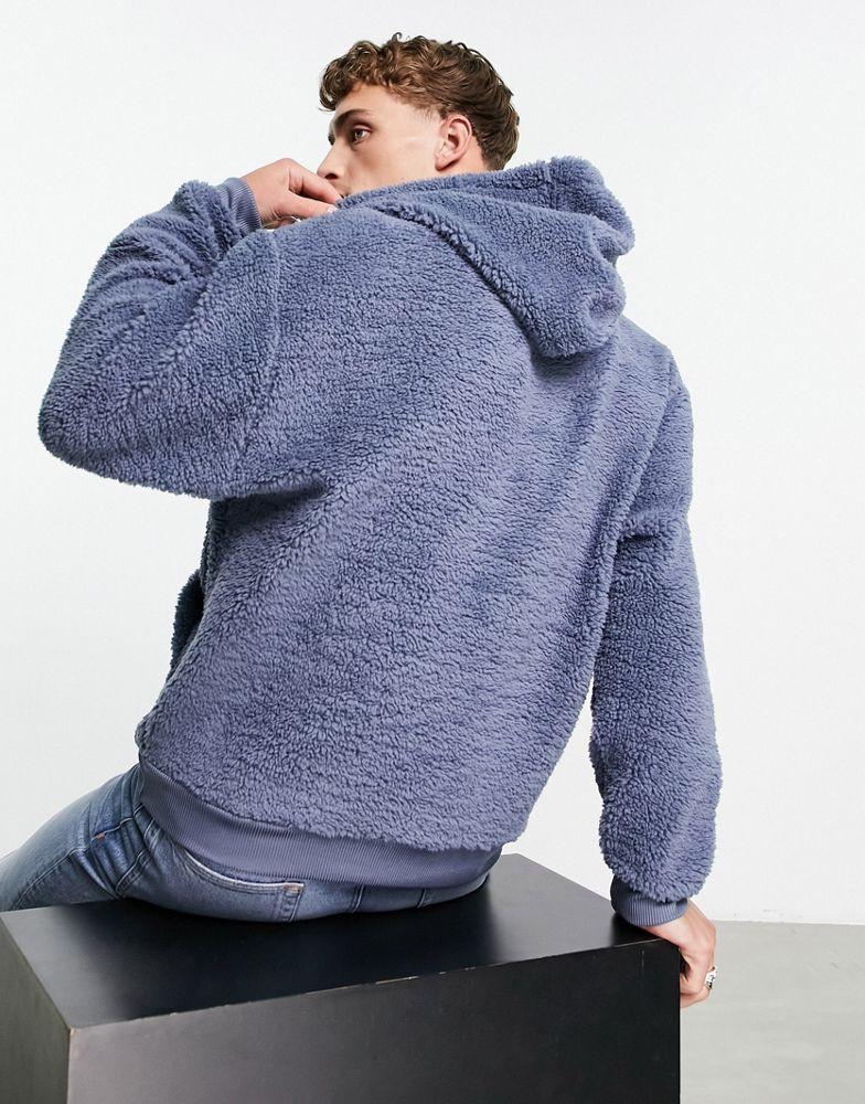 ASOS Dark Future oversized hoodie in teddy borg with gothic slogan embroidery in slate blue商品第2张图片规格展示