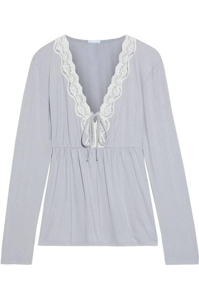 商品Eberjey|Lady Godiva lace-trimmed stretch-modal jersey pajama top,价格¥106,第1张图片