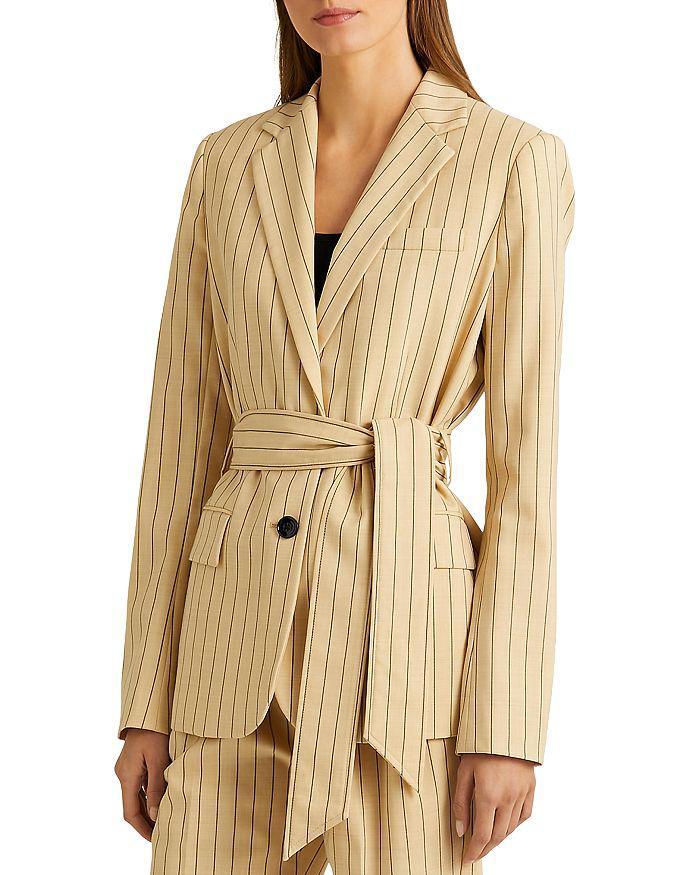 商品Ralph Lauren|Pinstriped Belted Jacket,价格¥762,第3张图片详细描述
