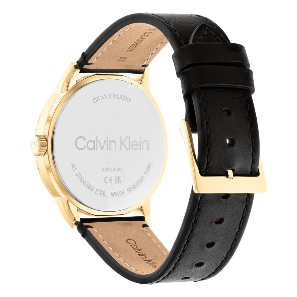 商品Calvin Klein|Men's Black Leather Strap Watch 43mm,价格¥929,第5张图片详细描述
