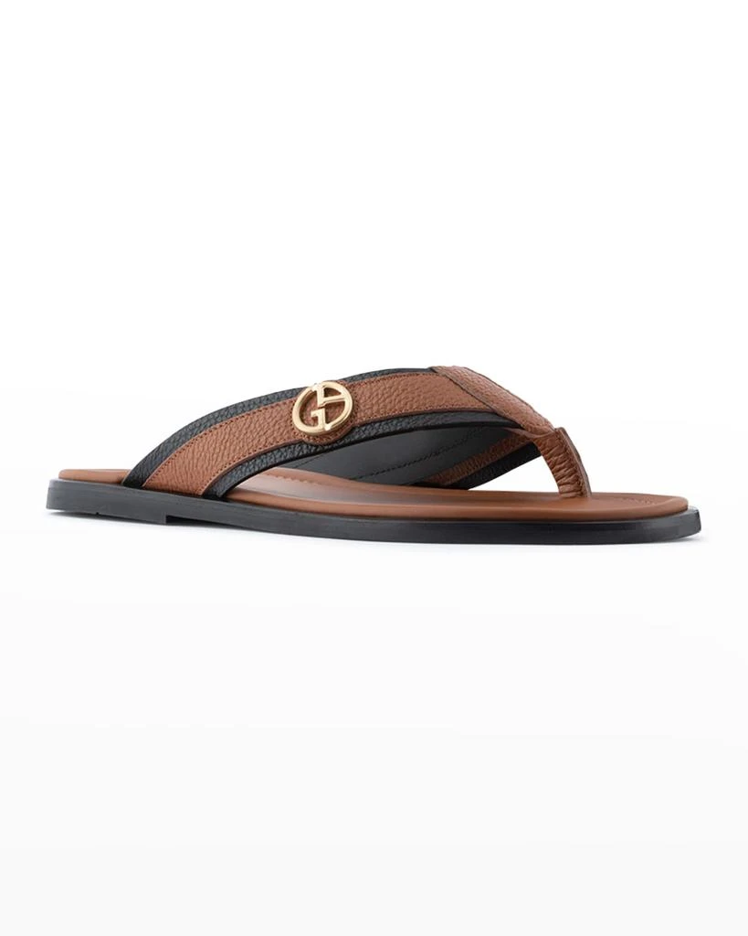 商品Giorgio Armani|Men's Leather Logo Thong Sandals,价格¥4387,第2张图片详细描述