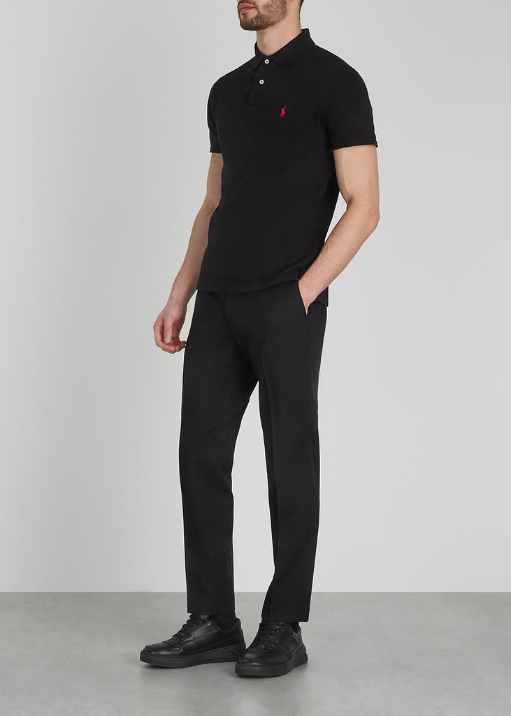 Black custom slim piqué cotton polo shirt商品第4张图片规格展示