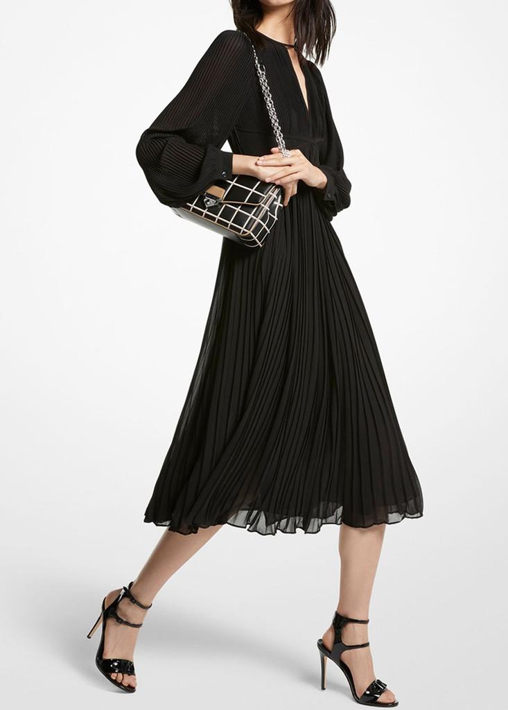 michael kors pleated midi dress Michael Kors Satin Cowl Neck Cinched Dress - Midnight