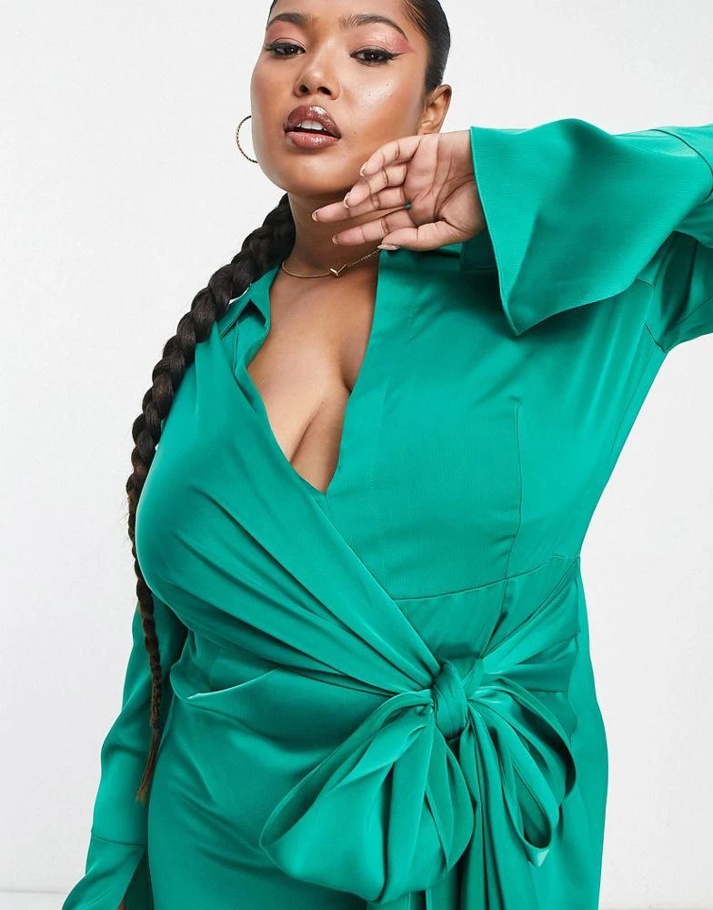 商品ASOS|ASOS DESIGN Curve drape shirt midi dress in satin,价格¥271,第3张图片详细描述