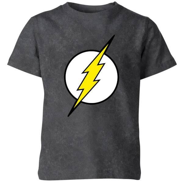 Justice League Flash Logo Kids' T-Shirt - Black Acid Wash商品第1张图片规格展示