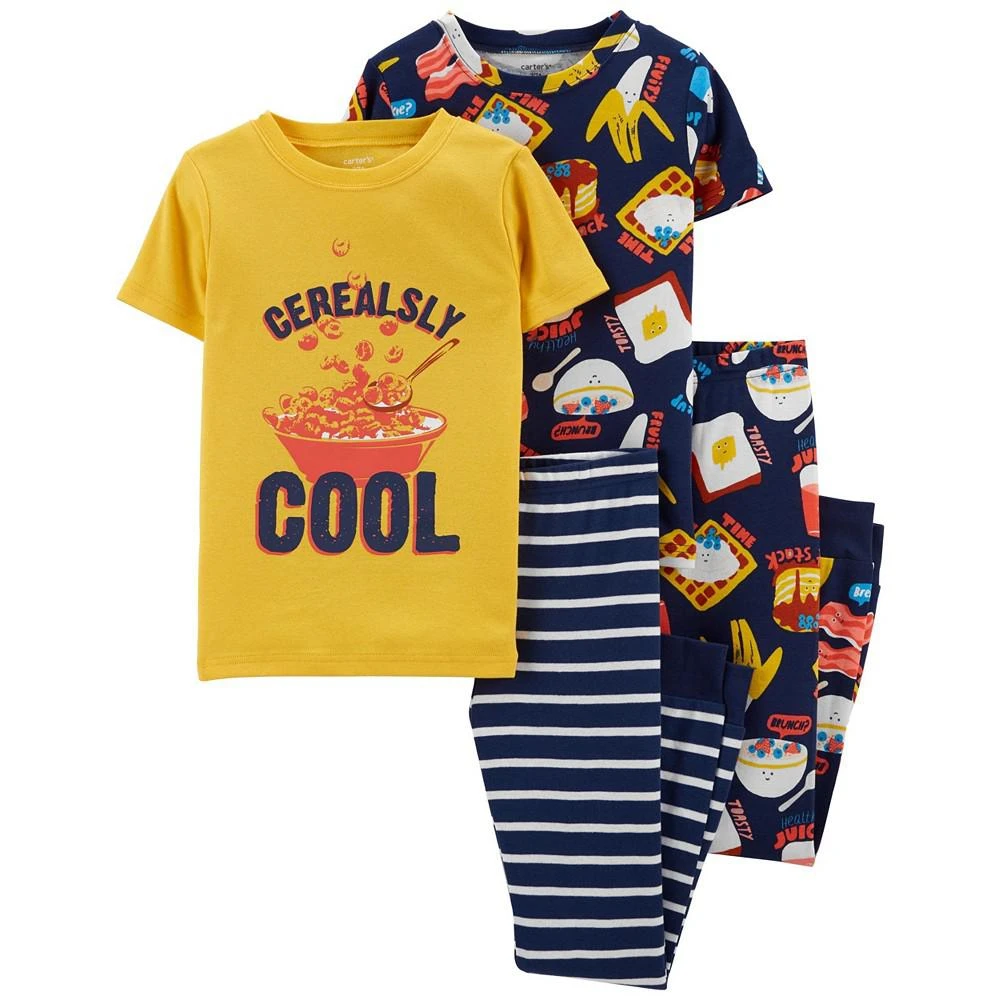 商品Carter's|Little Boys Breakfast Snug Fit T-shirt and Pajama, 4 Piece Set,价格¥132,第1张图片