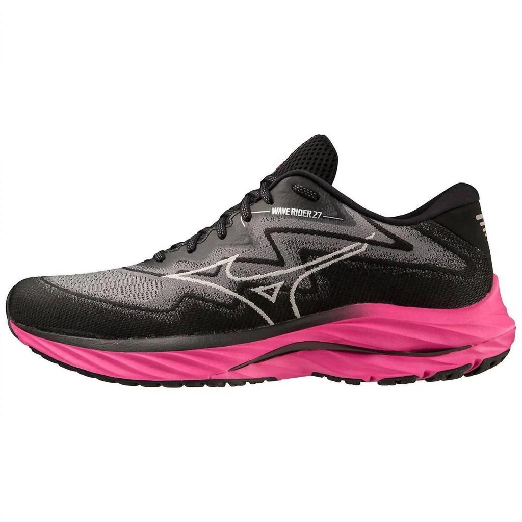 商品Mizuno|Men's Wave Rider 27 Running Shoes In Black/harbor Mist,价格¥979,第2张图片详细描述