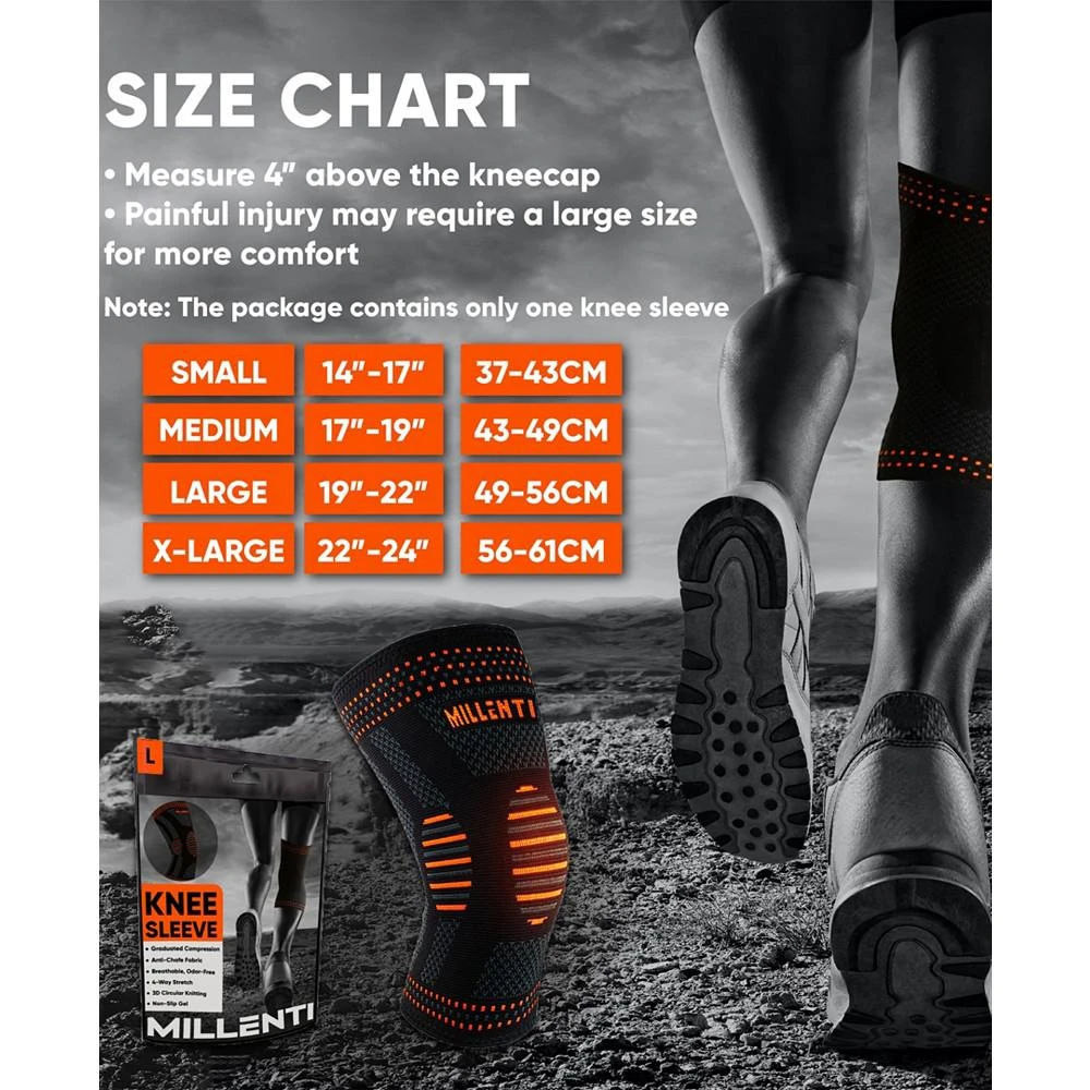 商品MILLENTI|Men's and Women's Knee Compression Sleeve Support Brace, XLarge,价格¥478,第3张图片详细描述
