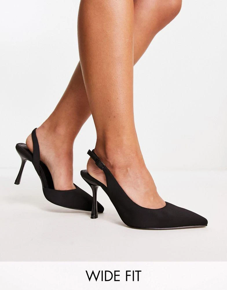 商品ASOS|ASOS DESIGN Wide Fit Simmer slingback stiletto mid shoes in black,价格¥280,第1张图片