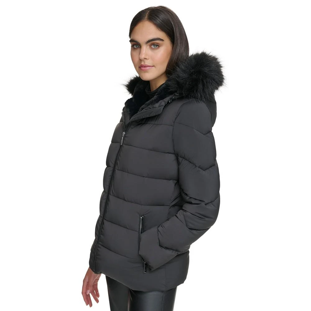 商品Calvin Klein|Women's Stretch Faux-Fur-Trim Hooded Puffer Coat,价格¥717,第3张图片详细描述