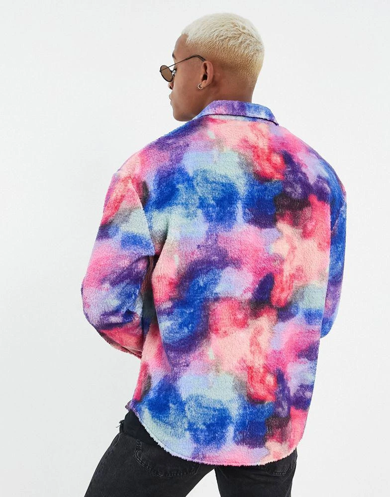 商品ASOS|ASOS DESIGN 90s oversized shirt in bright tie dye borg,价格¥365,第3张图片详细描述