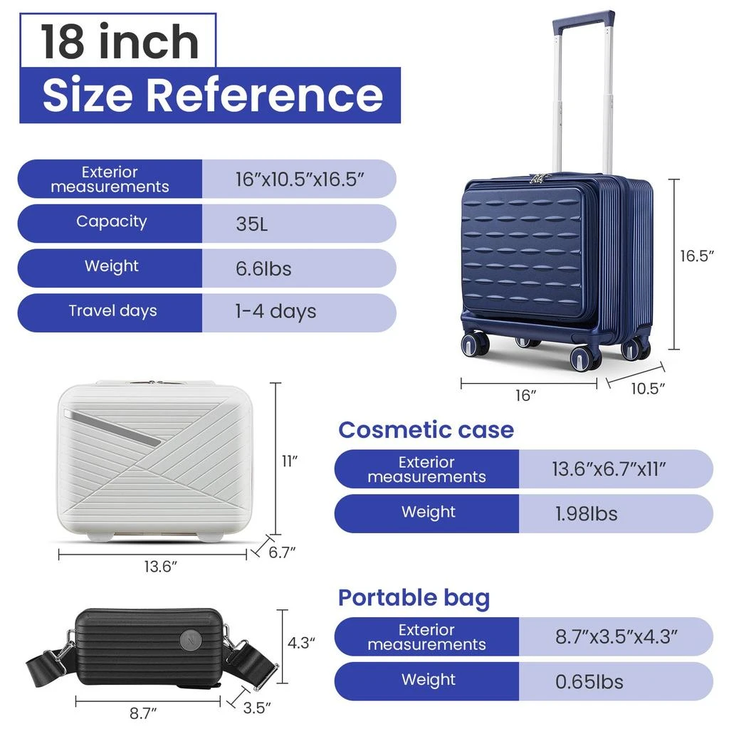 商品Streamdale Furniture|Streamdale 18" Carry On Luggage with Front Open Door &Laptop Interlayer,价格¥1019,第5张图片详细描述