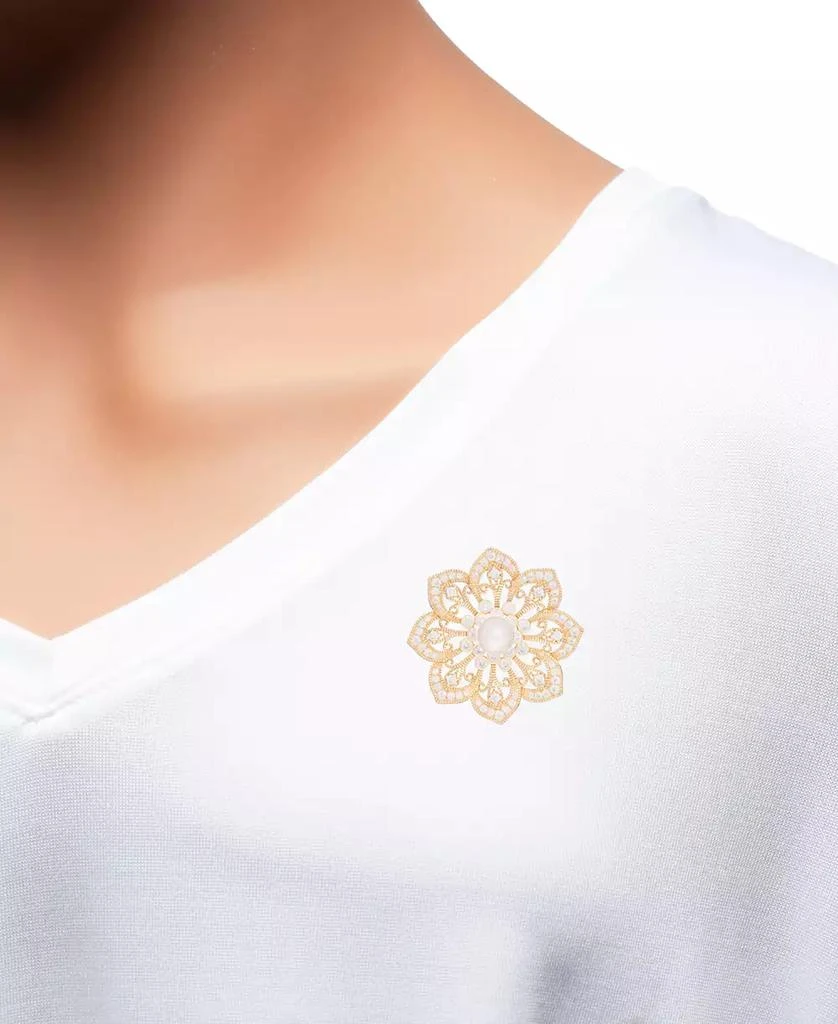 商品Macy's|Cultured Freshwater Pearl (7mm) & Cubic Zirconia Filigree Flower Pin in 18K Gold-Plated Sterling Silver,价格¥828,第2张图片详细描述