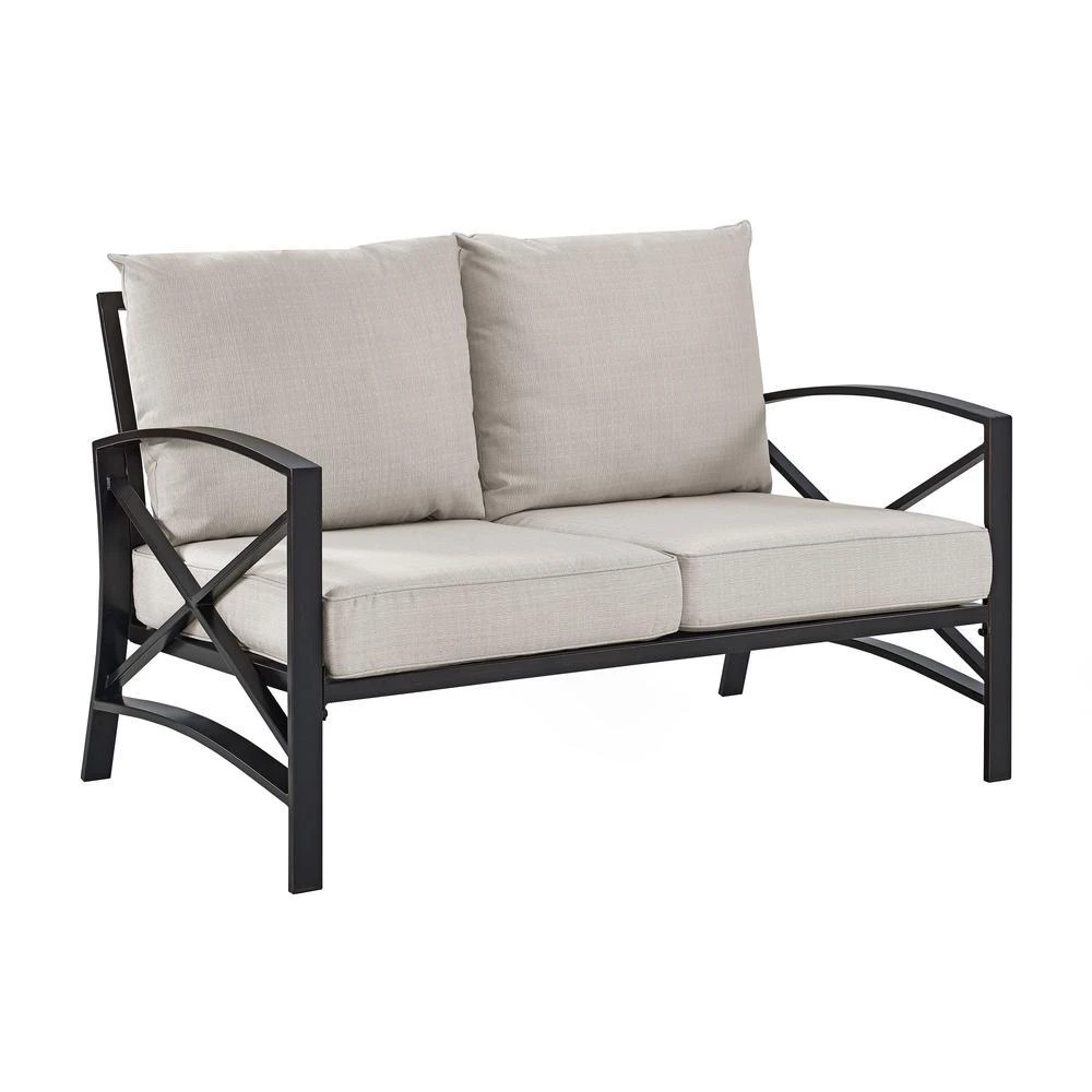 商品Crosley Furniture|Kaplan Outdoor Metal Loveseat Oatmeal/Oil Rubbed Bronze,价格¥3810,第4张图片详细描述