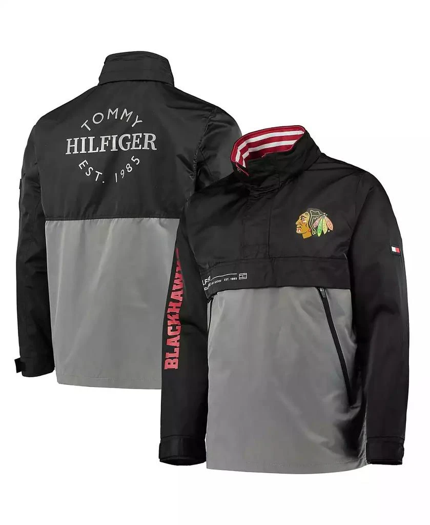 商品Tommy Hilfiger|Men's Black, Gray Chicago Blackhawks Anorak Quarter-Zip Hoodie Jacket,价格¥838,第1张图片