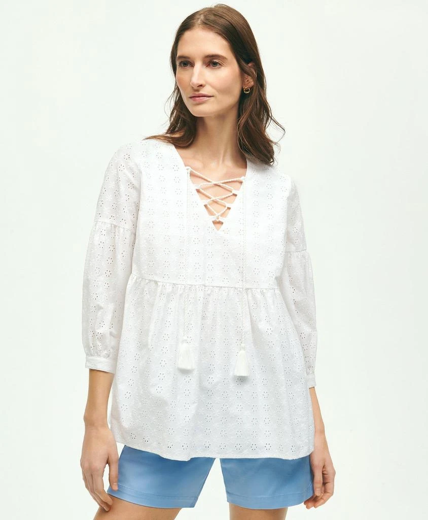 商品Brooks Brothers|Eyelet Tie Neck Blouse,价格¥207,第1张图片