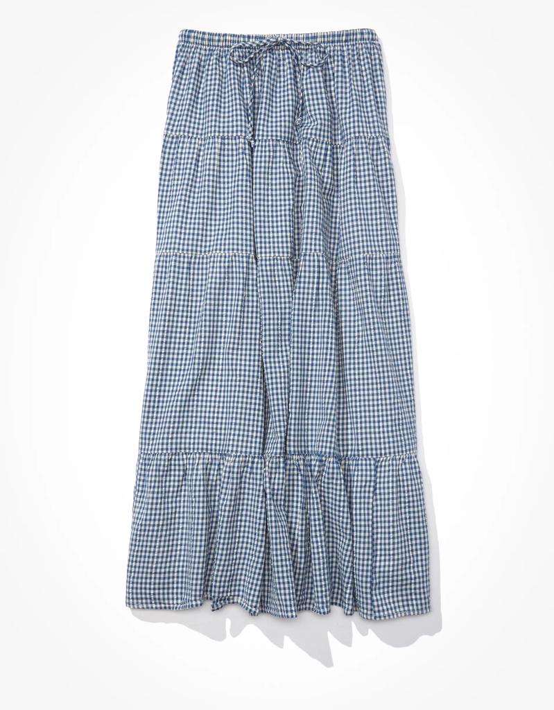 AE Gingham Tiered Midi Skirt商品第3张图片规格展示