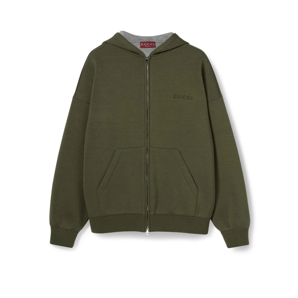 商品Gucci|【预售】 古驰 24秋冬 男士 卫衣 饰刺绣针织连帽卫衣 824341 XJG70 3022,价格¥13632,第1张图片