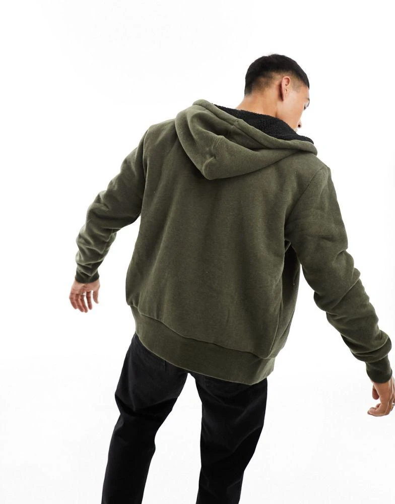 商品Superdry|Superdry essential borg lined zip hoodie in Olive Marl,价格¥448,第3张图片详细描述