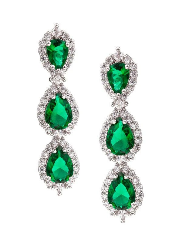 商品Eye Candy LA|Luxe Rhodium Plated & Emerald Green Crystal Drop Earrings,价格¥306,第1张图片