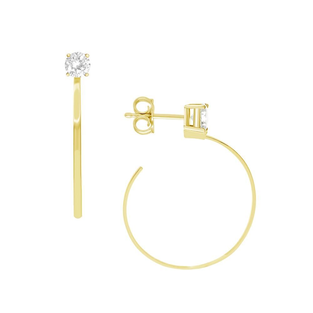 商品Essentials|Cubic Zirconia C Hoop Post Earring in Silver Plate or Gold Plate,价格¥104-¥130,第1张图片