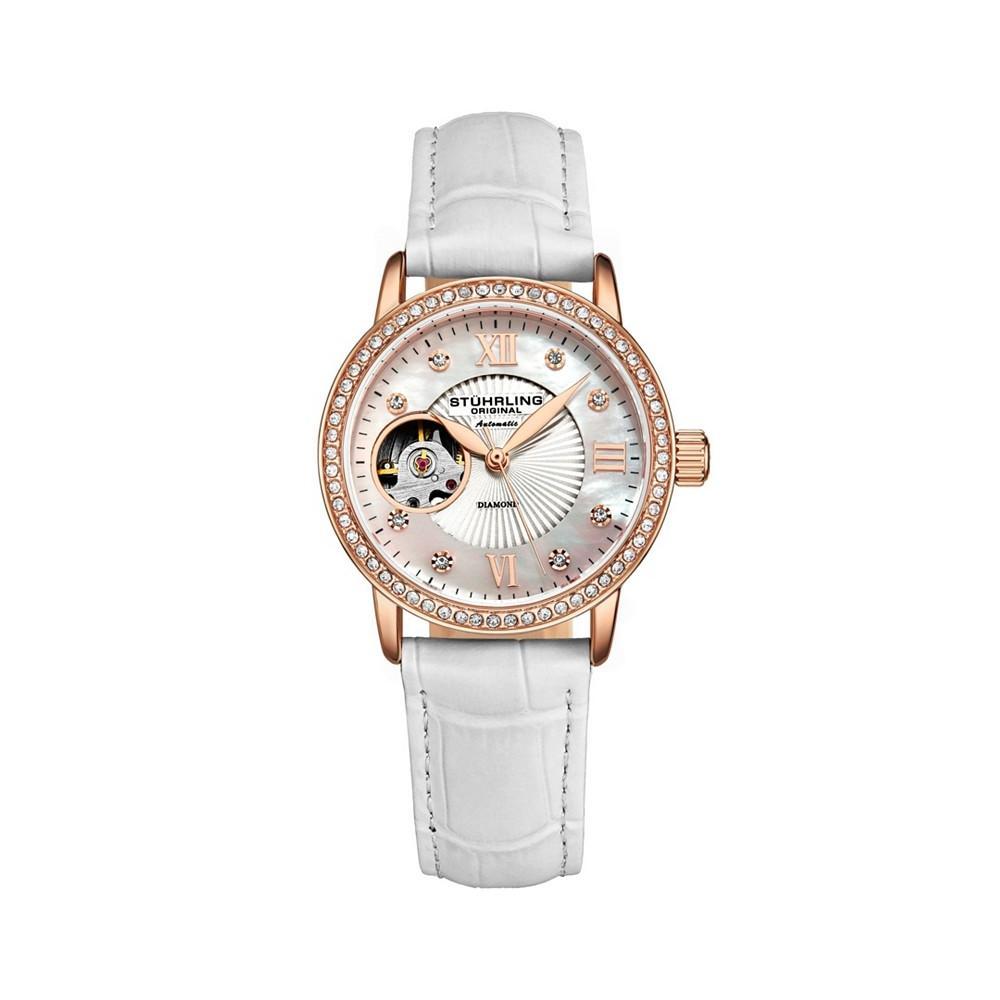 商品Stuhrling|Women's White Leather Strap Watch 34mm,价格¥1527,第1张图片