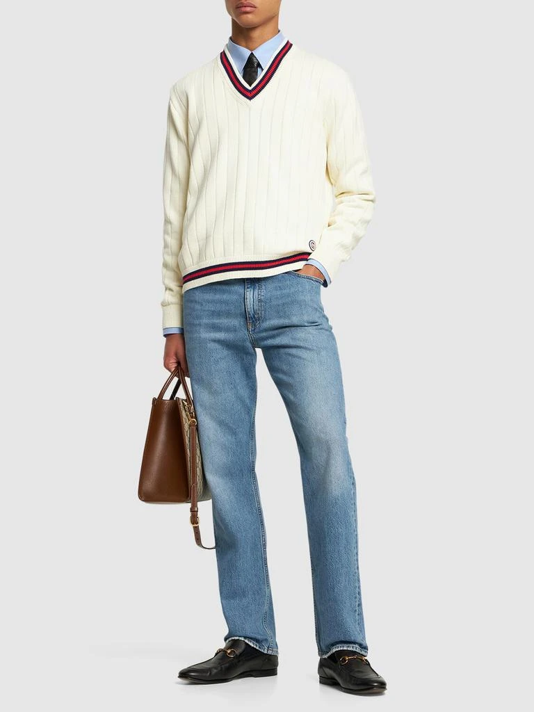 商品Gucci|Cotton Knit V Neck Sweater W/ Web,价格¥9179,第1张图片详细描述