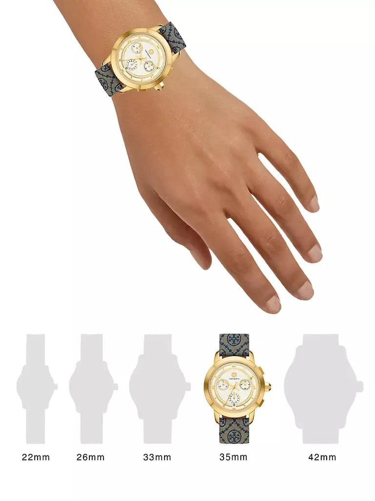 商品Tory Burch|The Tory Goldtone, Jacquard &amp; Leather Strap Watch/37MM,价格¥2448,第2张图片详细描述