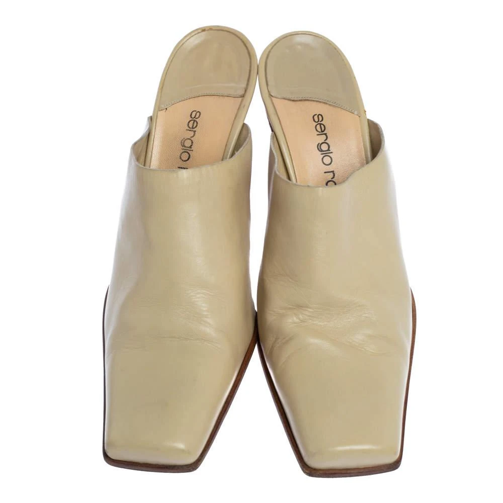 商品[二手商品] Sergio Rossi|Sergio Rossi Cream Leather Block Heel Square Toe Mules Size 39,价格¥1324,第3张图片详细描述