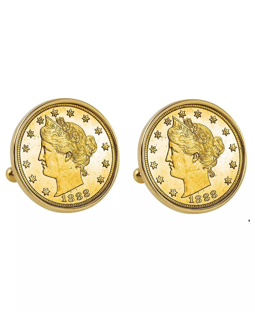 商品American Coin Treasures|Gold-Layered 1800's Liberty Nickel Bezel Coin Cuff Links,价格¥449,第1张图片