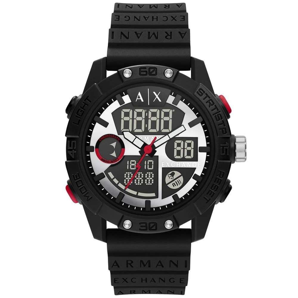 商品Armani Exchange|Men's Analog-Digital Black Silicone Strap Watch,价格¥898,第1张图片