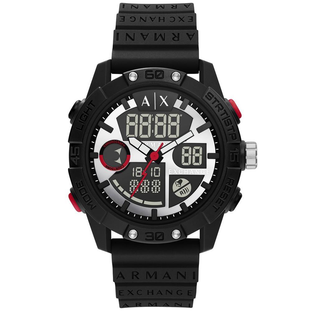 商品Armani Exchange|Men's Analog-Digital Black Silicone Strap Watch,价格¥1101,第1张图片