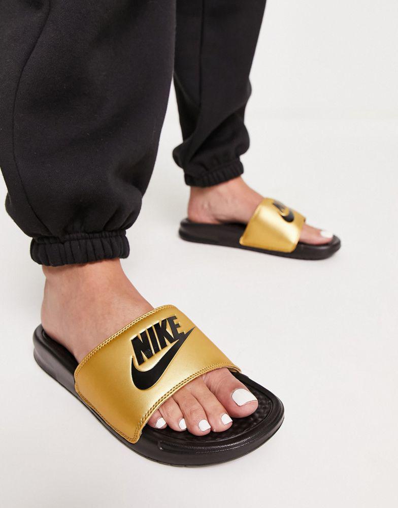 Nike Benassi sliders in black and gold商品第1张图片规格展示