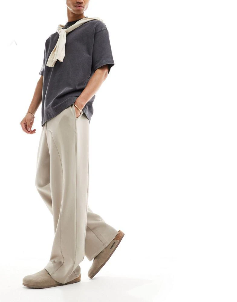 商品ASOS|ASOS DESIGN wide leg scuba fixed hem jogger in beige,价格¥207,第4张图片详细描述