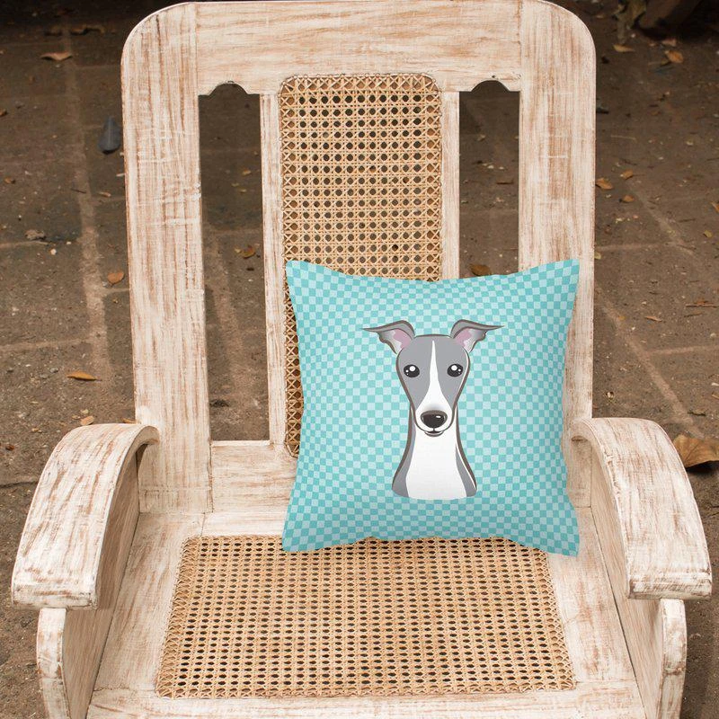 商品Caroline's Treasures|14 in x 14 in Outdoor Throw PillowCheckerboard Blue Italian Greyhound Fabric Decorative Pillow 15 X 15 IN,价格¥275,第2张图片详细描述